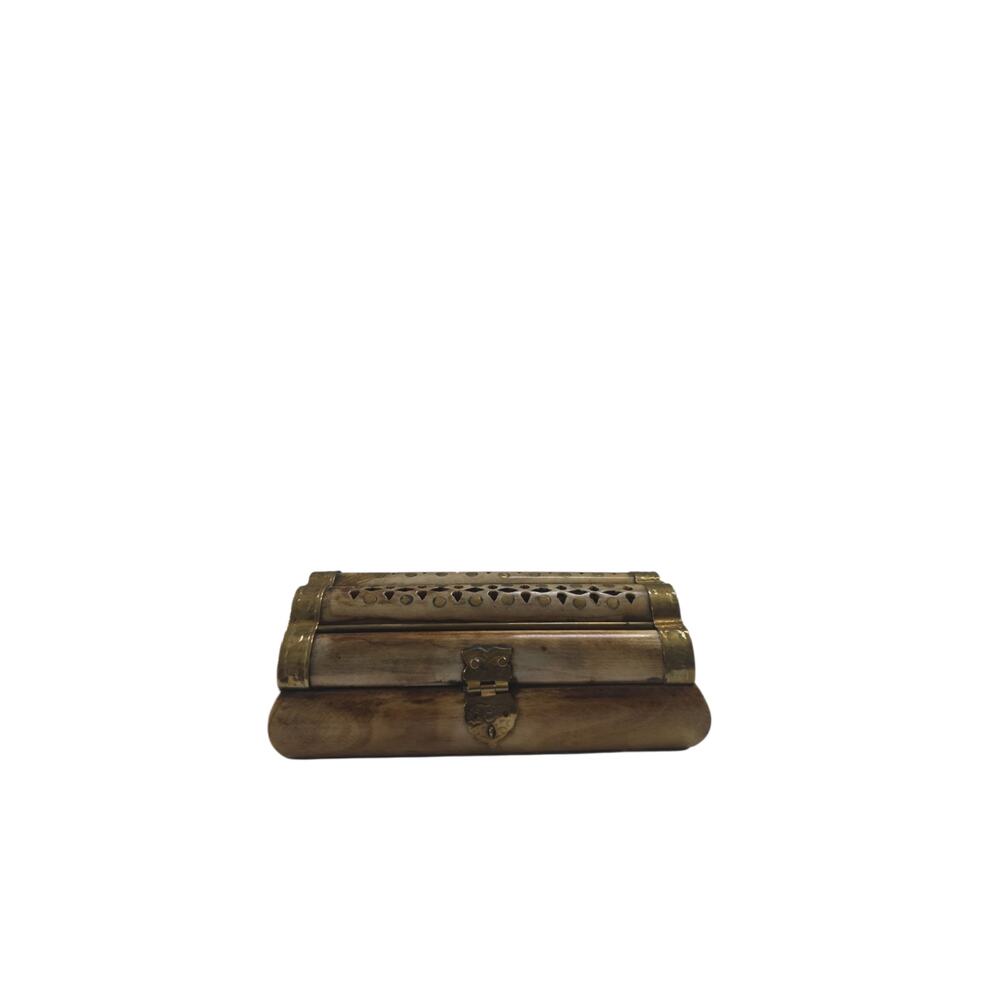 Vintage Bone Brass Trinket Box With Purple Velvet Lining Decorative Storage